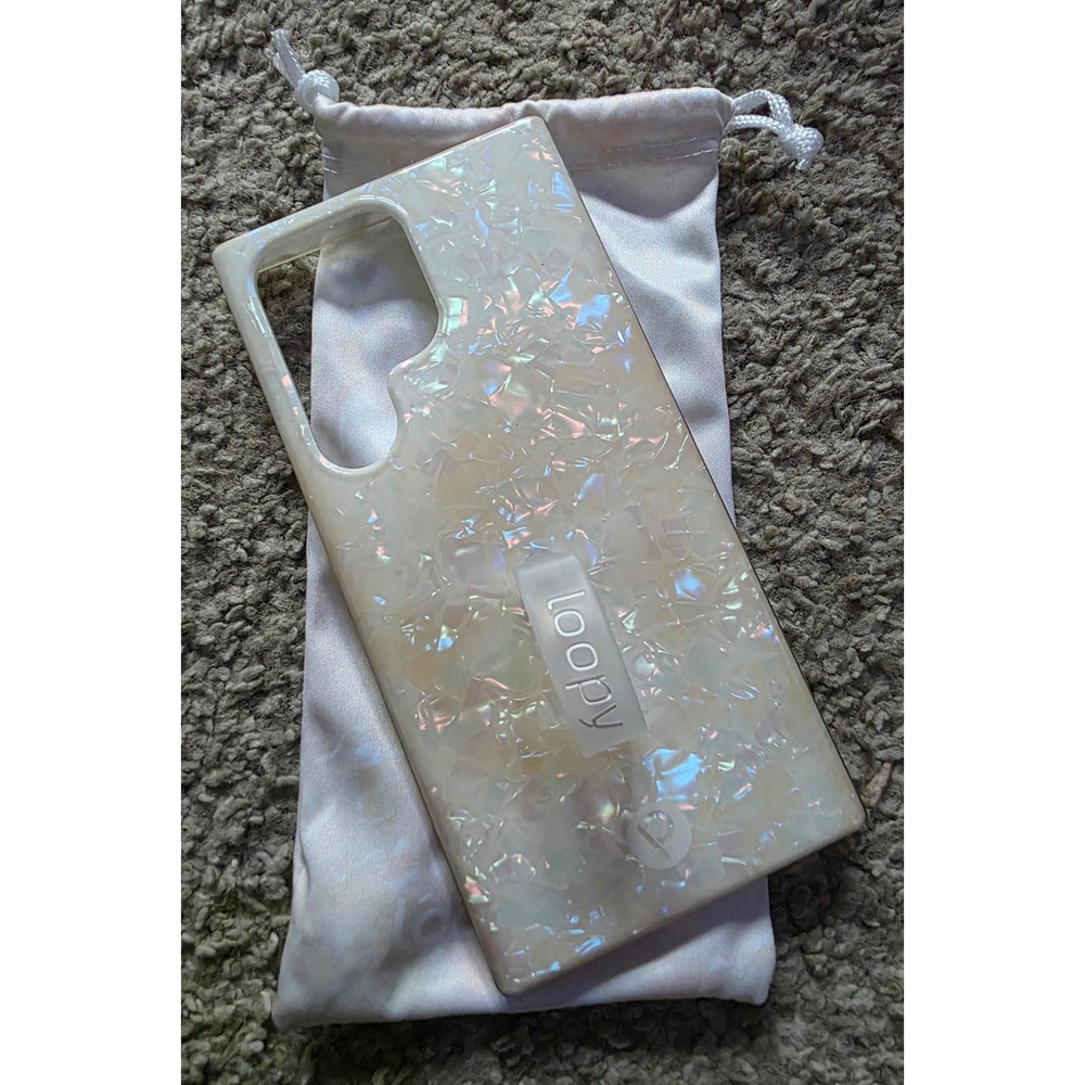 Loopy Cases Samsung Galaxy S23 Ultra Case White Opal Iridescent Finger Loop Grip